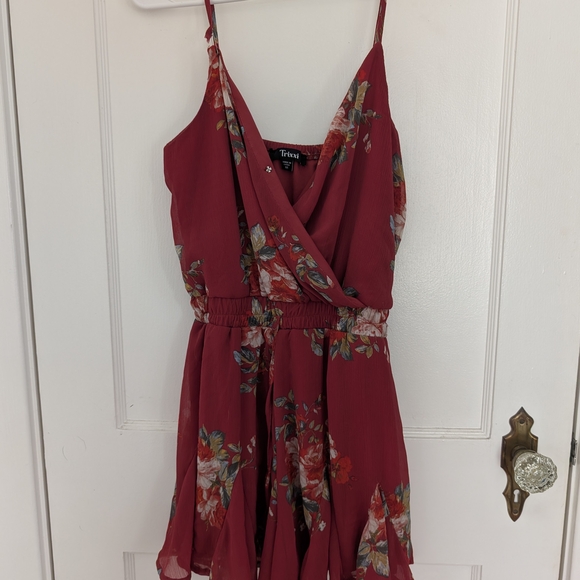Trixxi Pants - Trixxi Red Floral V-Neck Romper